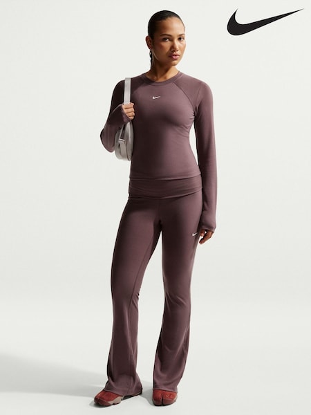 Nike Tattoo Brown Ribbed Foldover Wide Leg Leggings (H74746) | £55