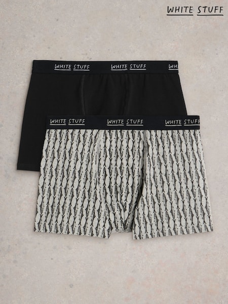 White Stuff Black Hove Print & Plain Boxers 2 Pack (H74851) | £20