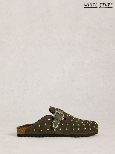 White Stuff Green Myrtle Studded Slip On Footbed Slippers (H74863) | £69
