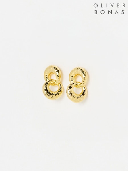 Oliver Bonas Gold Tone Sade Hammered Loop Drop Earrings (H75545) | £42