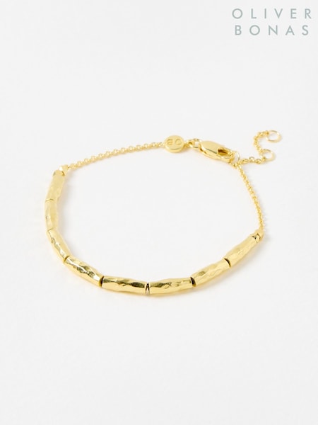 Oliver Bonas Gold Tone Sofia Textured Bead Chain Bracelet (H75548) | £45