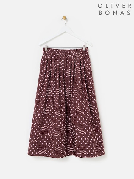 Oliver Bonas Brown Spot Print Midi Skirt (H75556) | £68