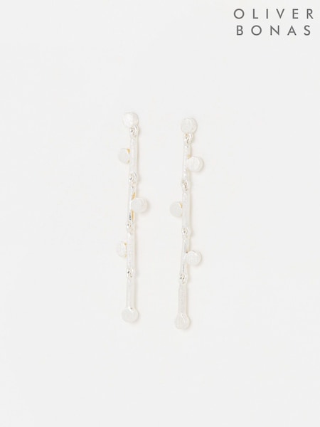Oliver Bonas Silver Tone Iris Brushed Bar Chain Earrings (H75557) | £42