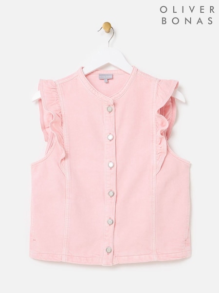 Oliver Bonas Pink Washed Frill Sleeve Denim Waistcoat (H75564) | £0