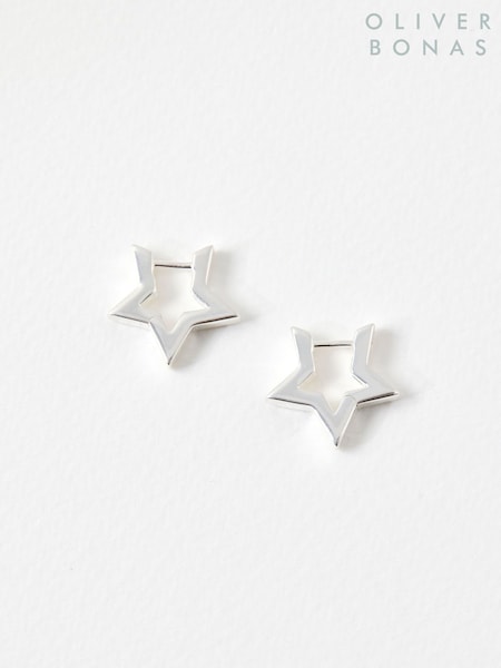 Oliver Bonas Silver Tone Star Outline Hoop Earrings (H75565) | £42