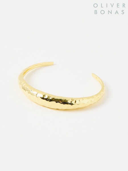 Oliver Bonas Gold Tone Hallie Hammered Bangle (H75573) | £58