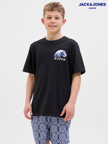 JACK & JONES JUNIOR Back Graphic Print Short Sleeve Black T-Shirt (H75611) | £12