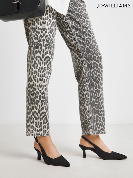 JD Williams Black Extra Wide Fit Pointed Toe Slingback Heels (H75650) | £35