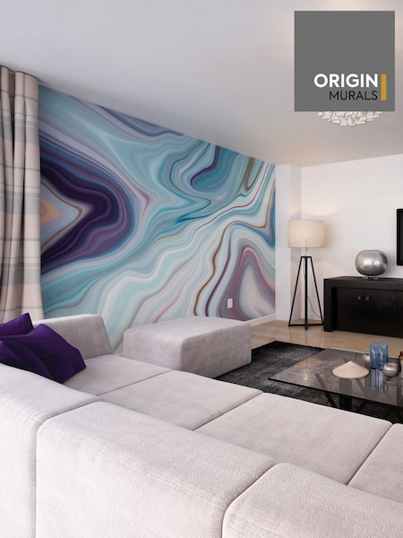 Origin Murals Soft Teal Marbled Ink 3.5M x 2.8M Wall Mural (H75754) | £73