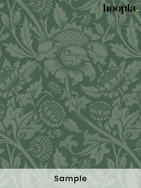 Hoopla Walls Green Damask Trail A4 Wallpaper Sample (H75776) | £1