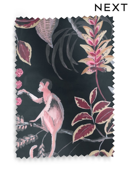Navy Blue Tropical Monkey Print Opulent Velvet Upholstery Swatch (H75899) | £0
