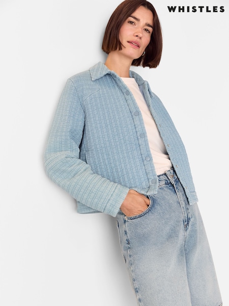 Whistles Blue Cotton Quilted Chambray Jacket (H75904) | £129