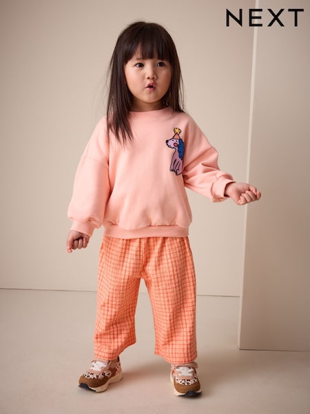 Peach Pink Dog Sweatshirt & Wide Leg Trousers Set (3mths-7yrs) (H75909) | £15 - £19