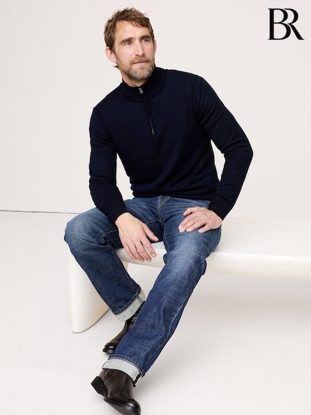 Banana Republic Navy Blue Merino Half-Zip Sweatshirt (H76033) | £80