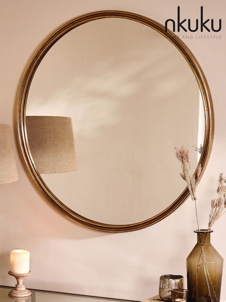 Nkuku Brass Almora Round Large Mirror (H76102) | £330