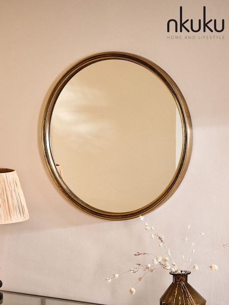 Nkuku Brass Almora Round Small Mirror (H76103) | £200