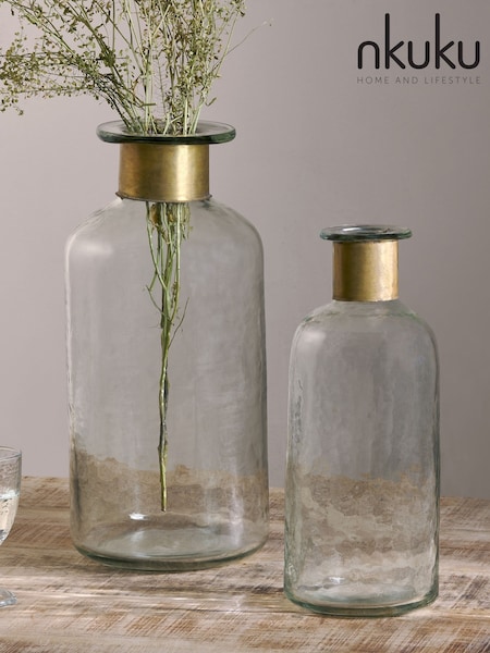 Nkuku Clear Chara Hammered Large Bottle (H76106) | £55
