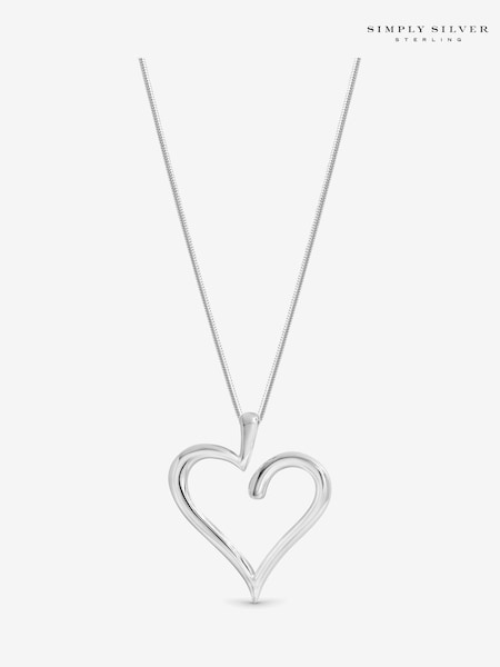 Simply Silver Silver Tone Open Heart Pendant Necklace (H76165) | £55
