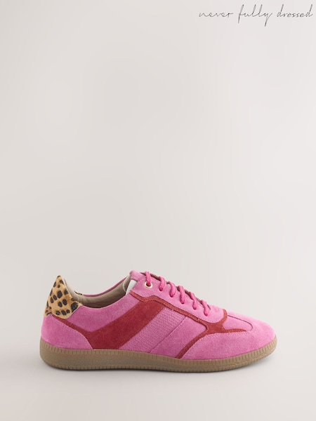 Never Fully Dressed Red/Pink Leather Slim Sole Lace Up Trainers (H76270) | £99