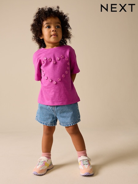 Purple Short Sleeve Heart Embroidered Top (3mths-7yrs) (H76329) | £4 - £6