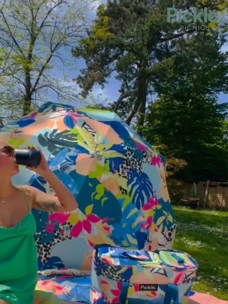 Pickle Picnic Blue Tiger Print Lily Stylish Tiltable Parasol (H76362) | £130