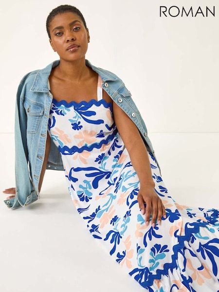 Roman Blue Abstract Ric Rac Maxi Dress (H76376) | £55