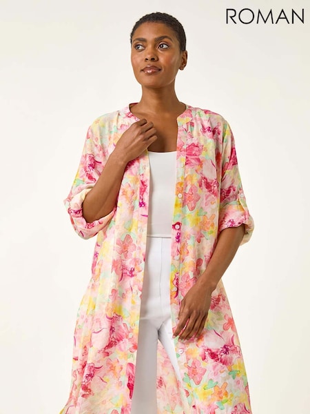 Roman Pink Floral Print Longline Blouse (H76377) | £42