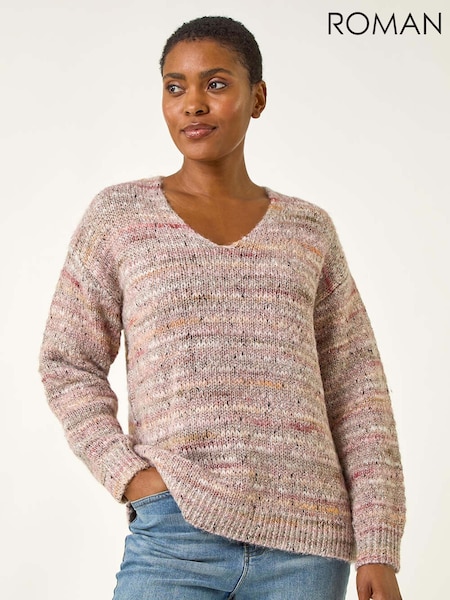 Roman Pink Shimmer V-Neck Knitted Jumper (H76386) | £42