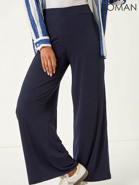 Roman Blue Wide Leg Stretch Trousers (H76394) | £32