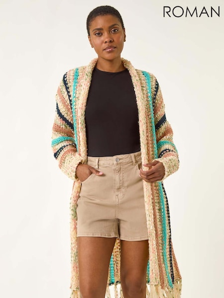 Roman Natural Pattern Fringe Detail Cardigan (H76408) | £50