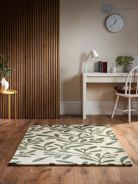 Origin Rug Collection. Cream or Green Trailing Leaf Rug (H76468) | £100 - £490