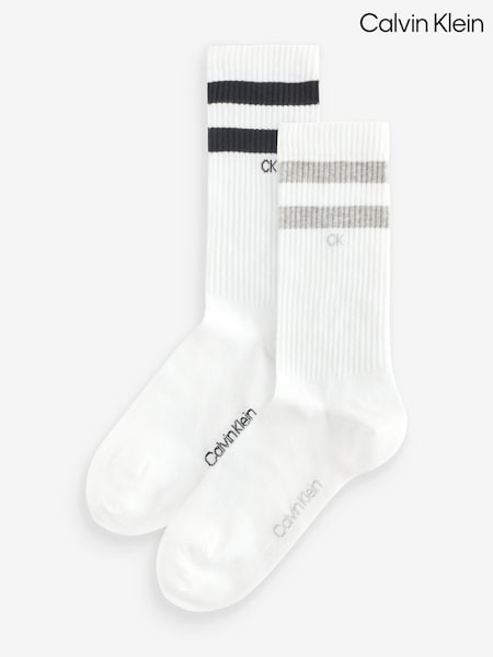 Calvin Klein White Striped Crew Socks 2 Pack (H76495) | £15