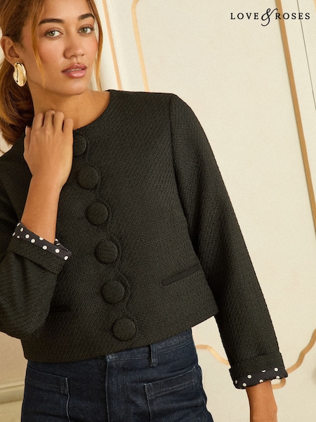 Love & Roses Black Boucle Scallop Blazer (H76558) | £64