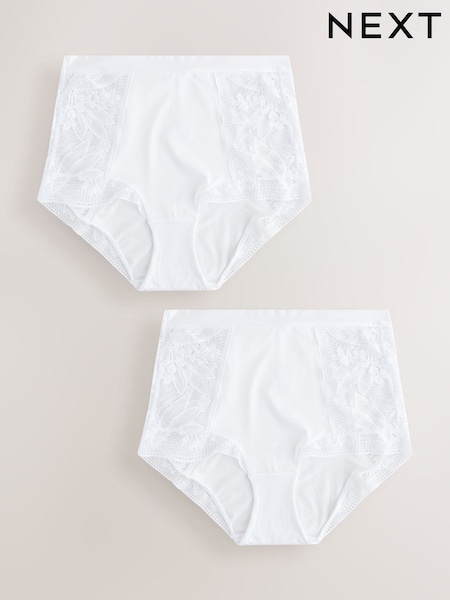 White High Waist Lace & Microfibre Knickers 2 Pack (H76641) | £20