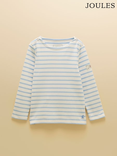Joules Girls' Harbour Blue & White Long Sleeve Jersey Top (H76705) | £15 - £19