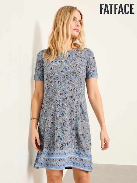 FatFace Simone Blue Vintage Ditsy Petite Jersey Dress (H76787) | £49.50