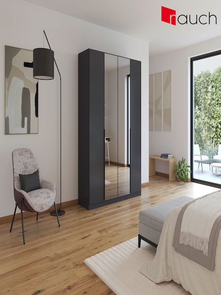 Rauch Metallic Grey Bayla Wood and Mirror Semi Fitted 4 Door Wardrobe (H76819) | £475