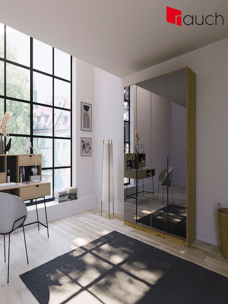 Rauch Artisan Oak Bayla Mirror Semi Fitted 4 Door Wardrobe (H76825) | £579