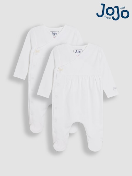 JoJo Maman Bébé White Cross-Over Sleepsuits 2 Pack (H76838) | £24