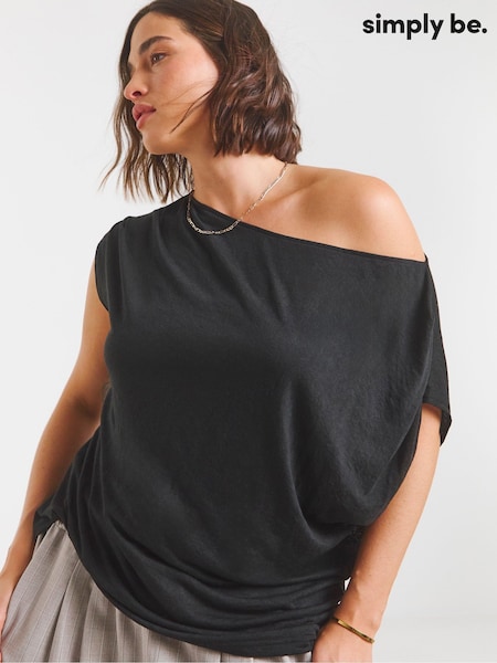 Simply Be Black Off The Shoulder Mesh Top (H76855) | £25