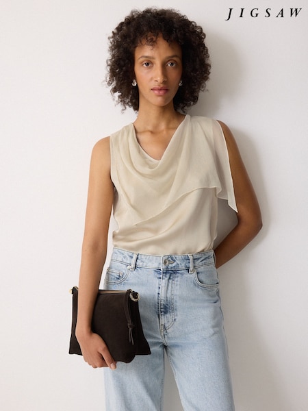Jigsaw Cream Silk Trim Drape Top (H76875) | £110