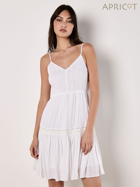 Apricot White Smocked Bow Back Dress (H76883) | £42