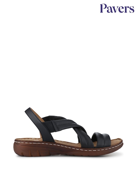 Pavers Black Flexible Leather Cushioned Sandals (H76976) | £40
