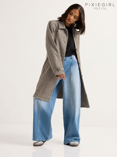 PixieGirl Petite Brown Checked Midi Coat (H77058) | £55