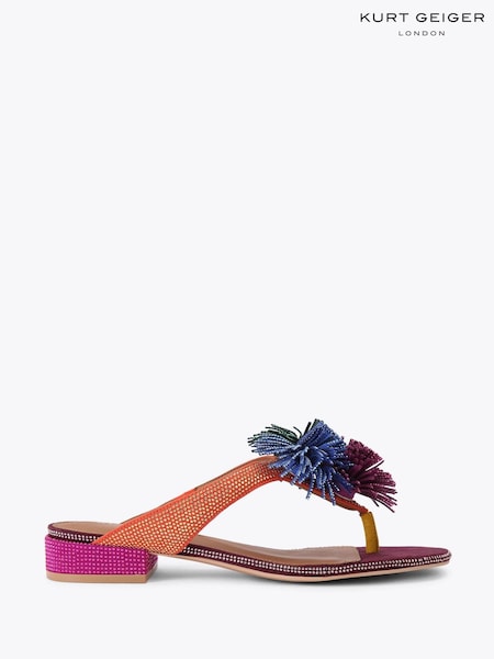 Kurt Geiger London Red Pom Pom T-bar Flat Sandals (H77117) | £179