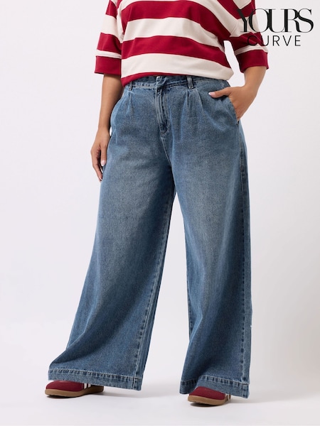 Yours Curve Blue Wide Fit Wide Leg Formal Jeans (H77126) | £34