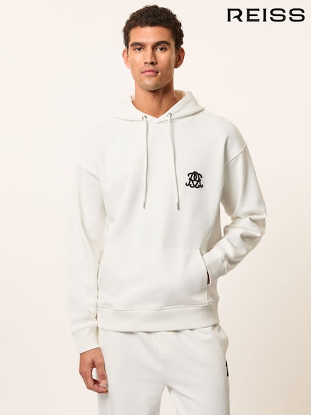 Reiss Off White Conlin Monogram Cotton Oversized Hoodie (H77229) | £128