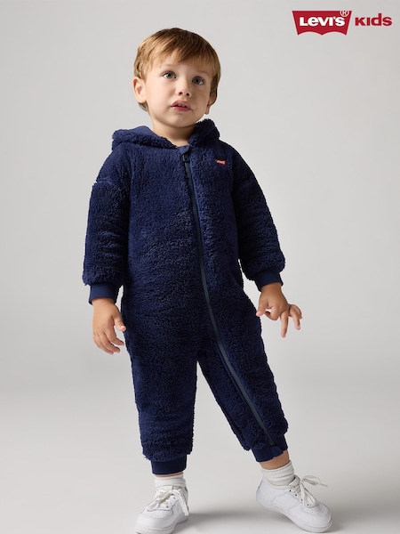 Levi's® Blue Sherpa Fleece Logo Baby Pramsuit (H77336) | £30