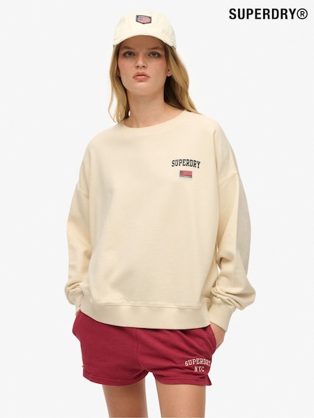 Superdry Cream Athletic Essentials Relaxed Crew Sweat top (H77371) | £45