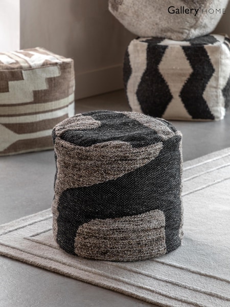 Gallery Direct Black Hamar Mono Graphic Drum Pouffe (H77527) | £89